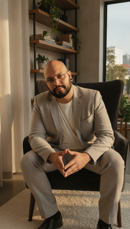 Thiago Vieira, psicólogo clínico, em seu consultório